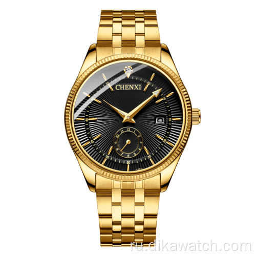 Горячие 069 CHENXI All Gold Couple Watch Fashion Простые и красивые кварцевые часы с календарем